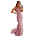 Clothfun Women's Long Lace Prom Dresses Mermaid Spaghetti Straps Backless Formal Evening Gowns