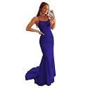 Clothfun Women's Long Lace Prom Dresses Mermaid Spaghetti Straps Backless Formal Evening Gowns