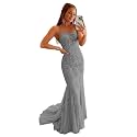Clothfun Women's Long Lace Prom Dresses Mermaid Spaghetti Straps Backless Formal Evening Gowns