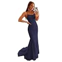 Clothfun Women's Long Lace Prom Dresses Mermaid Spaghetti Straps Backless Formal Evening Gowns