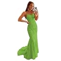 Clothfun Women's Long Lace Prom Dresses Mermaid Spaghetti Straps Backless Formal Evening Gowns