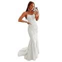 Clothfun Women's Long Lace Prom Dresses Mermaid Spaghetti Straps Backless Formal Evening Gowns