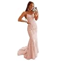 Clothfun Women's Long Lace Prom Dresses Mermaid Spaghetti Straps Backless Formal Evening Gowns