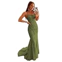 Clothfun Women's Long Lace Prom Dresses Mermaid Spaghetti Straps Backless Formal Evening Gowns