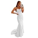 Clothfun Women's Long Lace Prom Dresses Mermaid Spaghetti Straps Backless Formal Evening Gowns