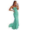 Clothfun Women's Long Lace Prom Dresses Mermaid Spaghetti Straps Backless Formal Evening Gowns