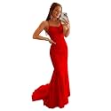 Clothfun Women's Long Lace Prom Dresses Mermaid Spaghetti Straps Backless Formal Evening Gowns