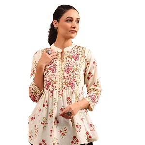 Womens Cotton Printed Anarkali Short Top Kurti