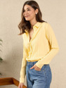 clothsaga Women Oversized Fit Solid Lapel Collar Casual Shirt