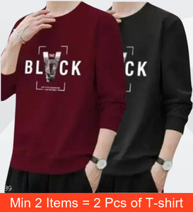 clothy printed men black maroon t-shirt