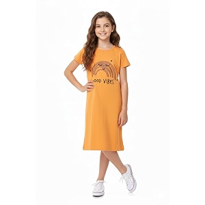 clotth theory girls cotton nightdress  knee length nighty  round neck short sleeve soft sleepwear