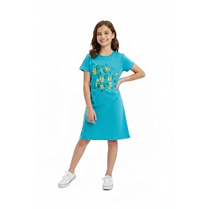 clotth theory girls cotton nightdress  knee length nighty  round neck short sleeve soft sleepwear