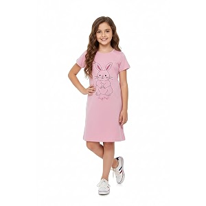 clotth theory girls cotton nightdress  knee length nighty  round neck short sleeve soft sleepwear