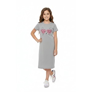 clotth theory girls cotton nightdress  knee length nighty  round neck short sleeve soft sleepwear