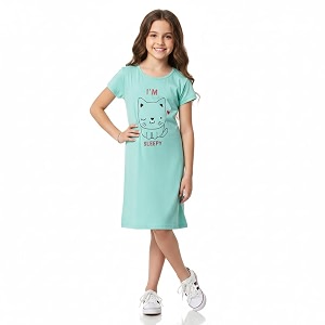 clotth theory girls cotton nightdress  knee length nighty  round neck short sleeve soft sleepwear