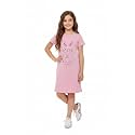 Clotth Theory Girls Cotton Nightdress | Knee Length Nighty | Round Neck Short Sleeve Soft Sleepwear