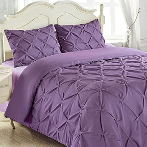 cotton 600 thread count luxurious pleated design duvet cover 1 duvet cover with 2 pillow shams 1734 x 2734 queenkingtwindouble bedsingle bed sizes purple double size