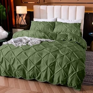 cotton 600 thread count luxurious pleated design duvet cover 1 duvet cover with 2 pillow shams 1734 x 2734 queenkingtwindouble bedsingle bed sizes olive twin