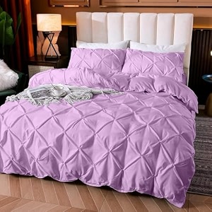 cotton 600 thread count luxurious pleated design duvet cover 1 duvet cover with 2 pillow shams 1734 x 2734 queenkingtwindouble bedsingle bed sizes lilac double size