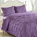 Cotton 600 Thread Count, Luxurious Pleated Design Duvet Cover |1 Duvet Cover with 2 Pillow Shams 17" x 27" |Queen|King|Twin|Double Bed|Single Bed Sizes (Purple, Double Size)