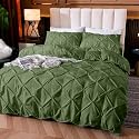 Cotton 600 Thread Count, Luxurious Pleated Design Duvet Cover |1 Duvet Cover with 2 Pillow Shams 17" x 27" |Queen|King|Twin|Double Bed|Single Bed Sizes (Olive, Twin)