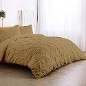 Cotton 600 Thread Count, Luxurious Pleated Design Duvet Cover |1 Duvet Cover with 2 Pillow Shams 17" x 27" |Queen|King|Twin|Double Bed|Single Bed Sizes (Taupe, Double Size)