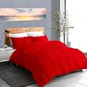Cotton 600 Thread Count, Luxurious Pleated Design Duvet Cover |1 Duvet Cover with 2 Pillow Shams 17" x 27" |Queen|King|Twin|Double Bed|Single Bed Sizes (Blood Red, Single)