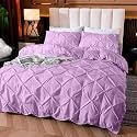 Cotton 600 Thread Count, Luxurious Pleated Design Duvet Cover |1 Duvet Cover with 2 Pillow Shams 17" x 27" |Queen|King|Twin|Double Bed|Single Bed Sizes (Lilac, Double Size)