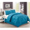 Cotton 600 Thread Count, Luxurious Pleated Design Duvet Cover |1 Duvet Cover with 2 Pillow Shams 17" x 27" |Queen|King|Twin|Double Bed|Single Bed Sizes (Turquoise Blue, King)