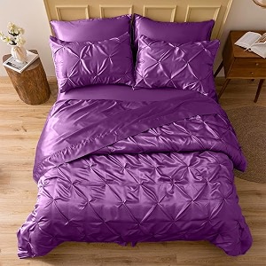 satin pinch duvet cover set - bright colored stain fade amp wrinkle resistant - includes 1 silk satin cover and 2 pillowcases double purple