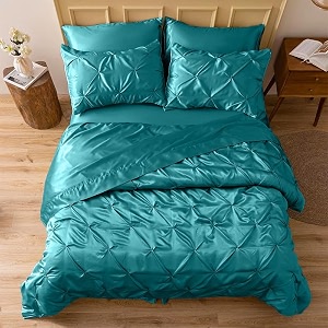 satin pinch duvet cover set - bright colored stain fade amp wrinkle resistant - includes 1 silk satin cover and 2 pillowcases double teal