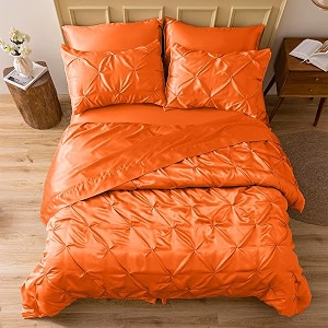 satin duvet cover set - bright colored stain fade amp wrinkle resistant - includes 1 silk satin pinch cover and 2 pillowcases queen orange