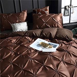 satin pinch duvet cover bright colored stain fade amp wrinkle resistant pinch duvet cover set includes 1 pinch silk satin duvet cover and 2 pillowcases king brown