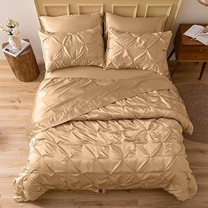 satin pinch duvet cover set - bright colored stain fade amp wrinkle resistant - includes 1 silk satin cover and 2 pillowcases queen dark ivory