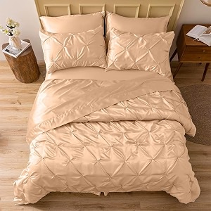 satin pinch duvet cover set - bright colored stain fade amp wrinkle resistant - includes 1 silk satin cover and 2 pillowcases single peach