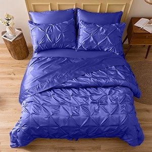 satin duvet cover set - bright colored stain fade amp wrinkle resistant - includes 1 silk satin pinch cover and 2 pillowcases queen royal blue