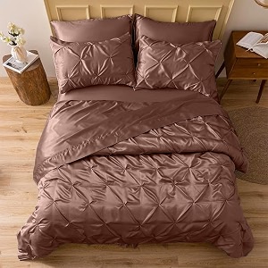 satin duvet cover set - bright colored stain fade amp wrinkle resistant - includes 1 pinch silk satin cover and 2 pillowcases double chocolate