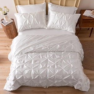 satin duvet cover set - bright colored stain fade amp wrinkle resistant - includes 1 pinch silk satin cover and 2 pillowcases queen ivory