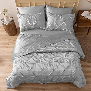 satin duvet cover set - bright colored stain fade amp wrinkle resistant - includes 1 silk satin pinch cover and 2 pillowcases double silver gray