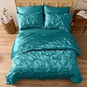 Satin Pinch Duvet Cover Set - Bright Colored, Stain, Fade &amp; Wrinkle Resistant - Includes 1 Silk Satin Cover and 2 Pillowcases (Double, Teal)
