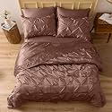 Satin Pinch Duvet Cover Set - Bright Colored, Stain, Fade &amp; Wrinkle Resistant - Includes 1 Silk Satin Cover and 2 Pillowcases (Single, Chocolate)