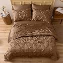 Satin Duvet Cover Set - Bright Colored, Stain, Fade &amp; Wrinkle Resistant - Includes 1 Silk Satin Pinch Duvet Cover and 2 Pillowcases (Queen, Brown)