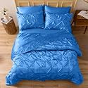 Satin Duvet Cover Set - Bright Colored, Stain, Fade &amp; Wrinkle Resistant - Includes 1 Pinch Silk Satin Cover and 2 Pillowcases (Queen, Medium Blue)