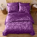 Satin Pinch Duvet Cover Set - Bright Colored, Stain, Fade &amp; Wrinkle Resistant - Includes 1 Silk Satin Cover and 2 Pillowcases (King, Purple)