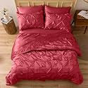Satin Pinch Duvet Cover Set - Bright Colored, Stain, Fade &amp; Wrinkle Resistant - Includes 1 Silk Satin Cover and 2 Pillowcases (Single, Burgundy)