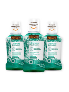clove ultimate antibacterial mouthwash kills 990 germs  prevents bad breath - cool mint 750 ml