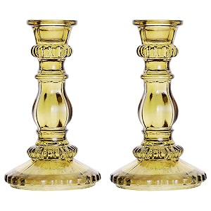clovefry antique glass candle stand  elegant glass candle holder for home decor  tea table decoration items  decorative candles stand for dining table christmas decor lemon green pack of 2