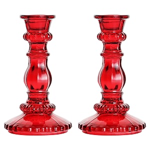 clovefry antique glass candle stand  elegant glass candle holder for home decor  tea table decoration items  decorative candles stand for dining table christmas amp diwali decor red pack of 2