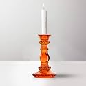 Clovefry Glass Candle Holder|Candle Stand|Table Decoration for Home, Office &amp; Party (Orange, 6H Inch)