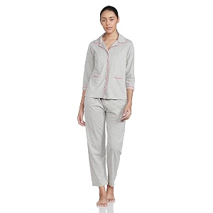 Clovia Cotton Button Down Shirt Pyjama